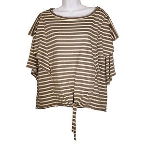 Umgee Ruffle Tie Front Top Striped Gray Cream Nautical Coastal Womens S